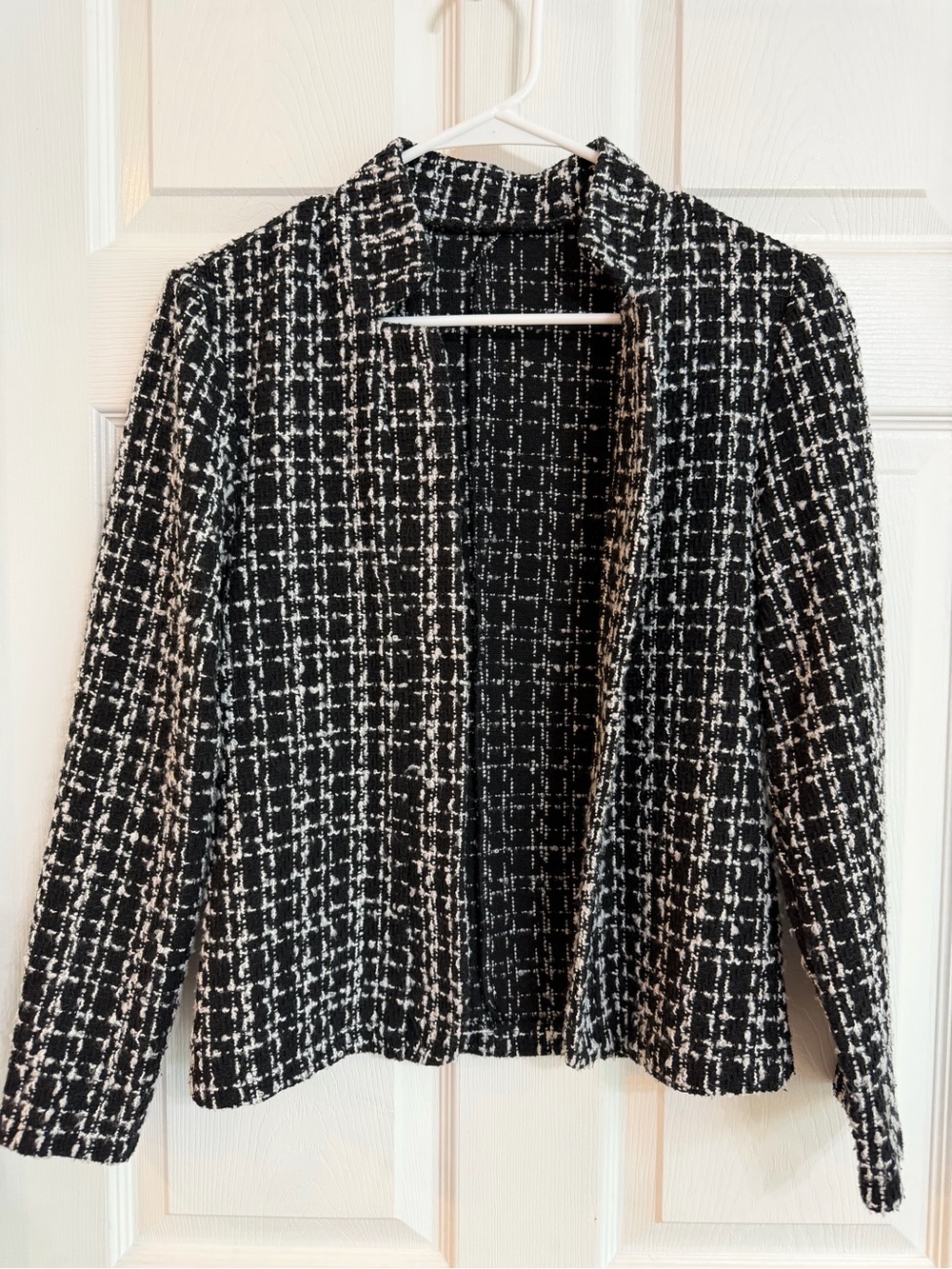SHEIN Black & White Tweed Open-Front Blazer